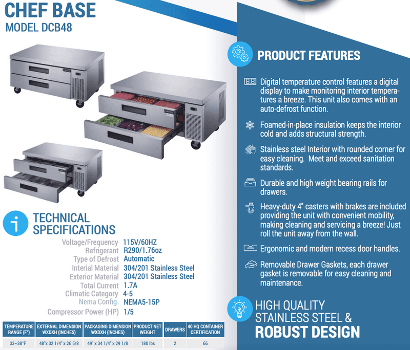 Dukers Chef Base Refrigerator - CulinaryProfis