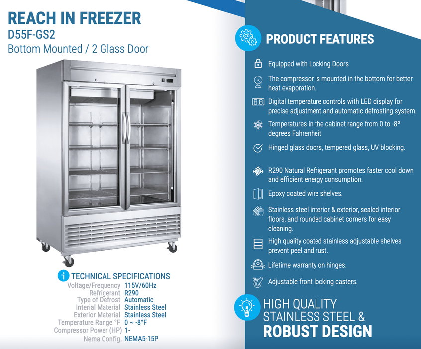 Dukers Commercial Reach In Freezer - CulinaryProfis