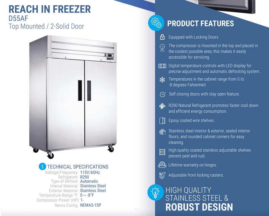 Dukers Commercial Reach In Freezer - CulinaryProfis