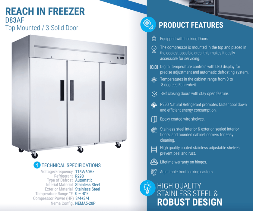 Dukers Commercial Reach In Freezer - CulinaryProfis