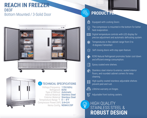 Dukers Commercial Reach In Freezer - CulinaryProfis