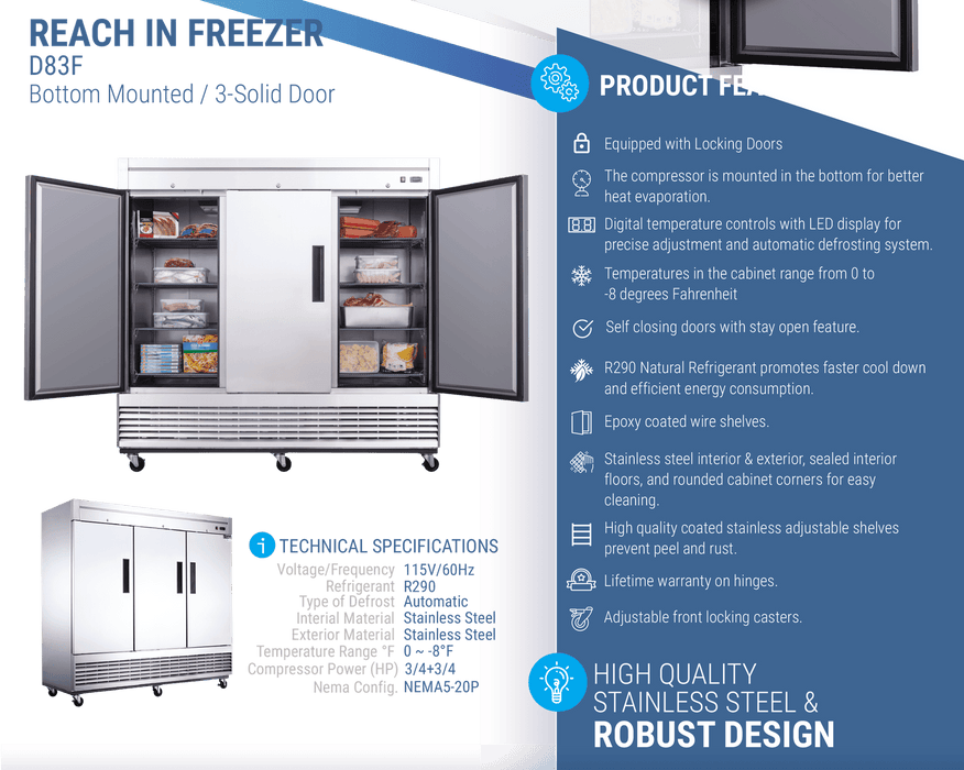 Dukers Commercial Reach In Freezer - CulinaryProfis