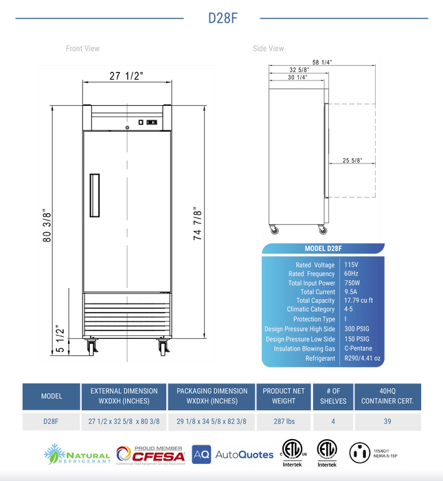 Dukers Commercial Reach In Freezer - CulinaryProfis