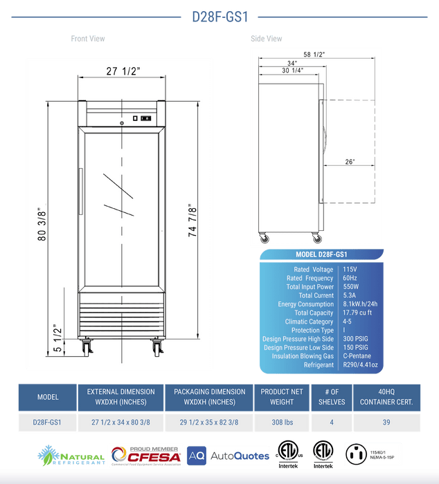 Dukers Commercial Reach In Freezer - CulinaryProfis