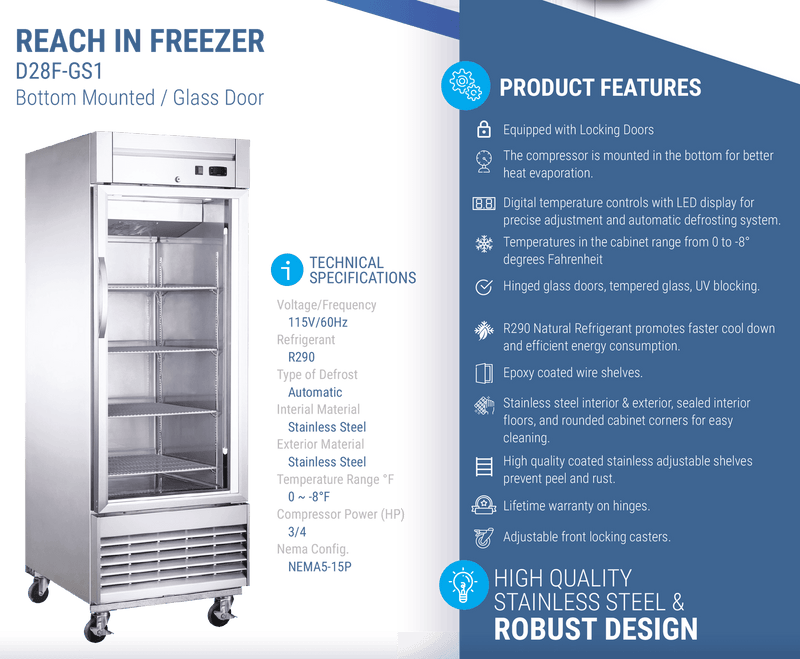 Dukers Commercial Reach In Freezer - CulinaryProfis