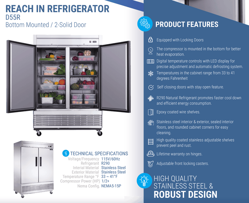 Dukers Commercial Reach In Refrigerator - CulinaryProfis