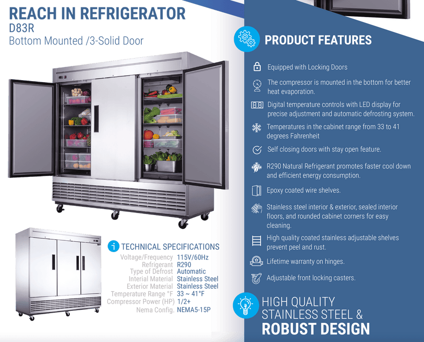 Dukers Commercial Reach In Refrigerator - CulinaryProfis