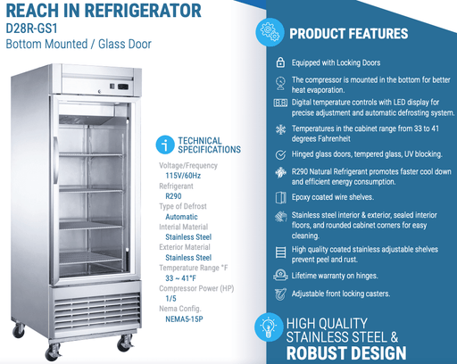 Dukers Commercial Reach In Refrigerator - CulinaryProfis
