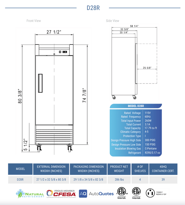 Dukers Commercial Reach In Refrigerator - CulinaryProfis