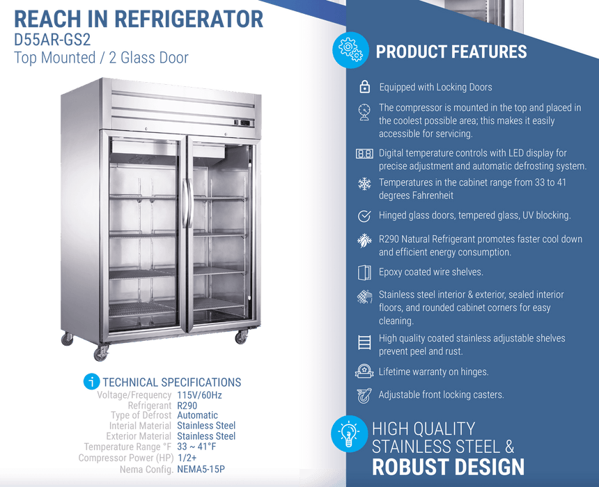 Dukers Commercial Reach In Refrigerator - CulinaryProfis