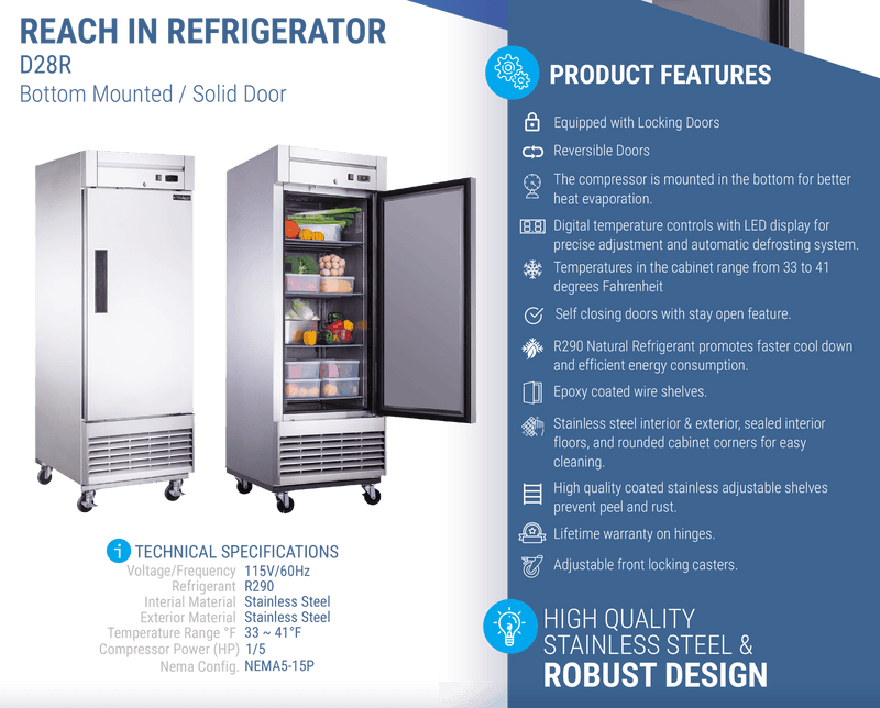 Dukers Commercial Reach In Refrigerator - CulinaryProfis