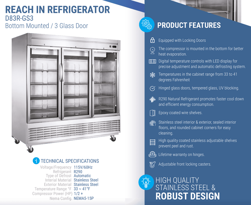 Dukers Commercial Reach In Refrigerator - CulinaryProfis