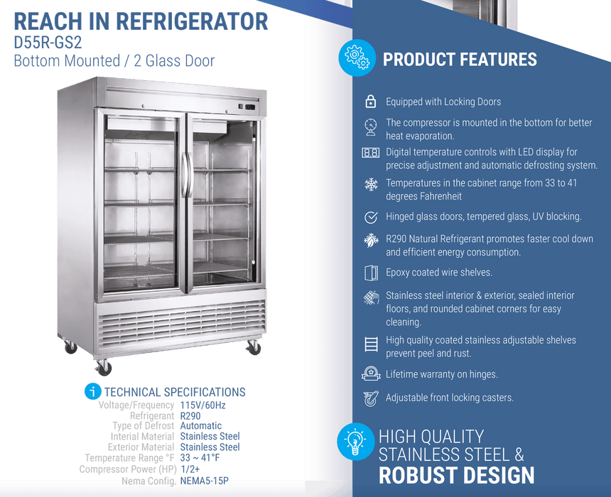 Dukers Commercial Reach In Refrigerator - CulinaryProfis