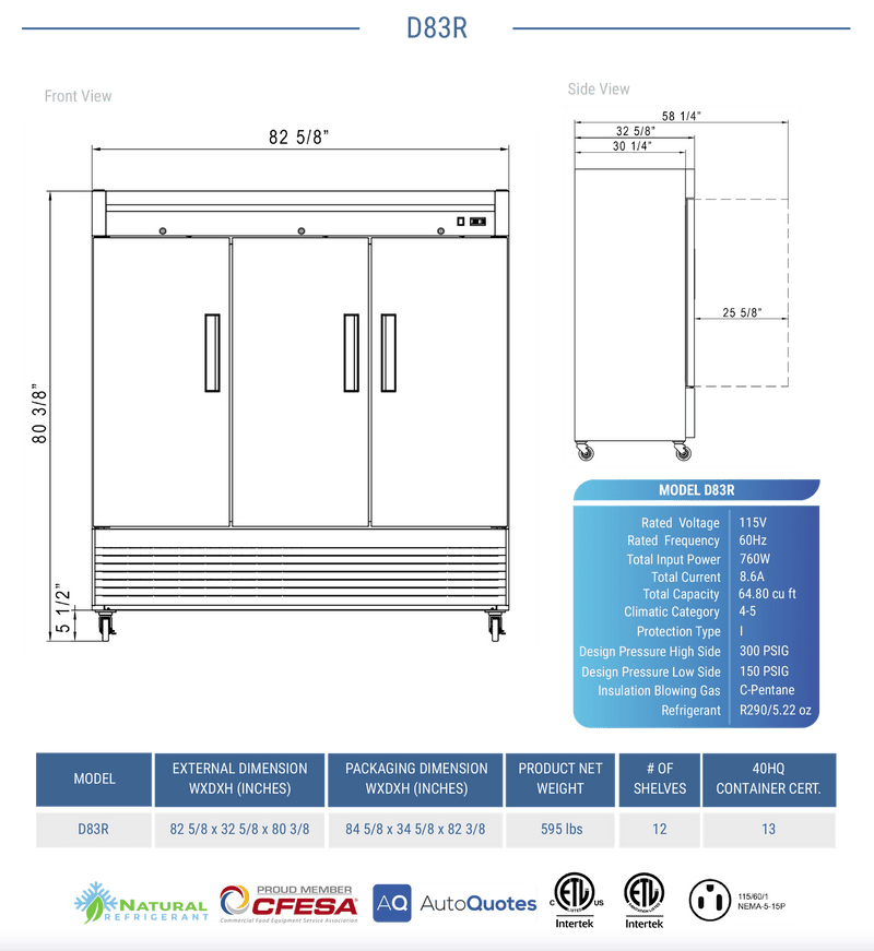 Dukers Commercial Reach In Refrigerator - CulinaryProfis