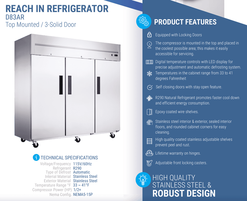 Dukers Commercial Reach In Refrigerator - CulinaryProfis