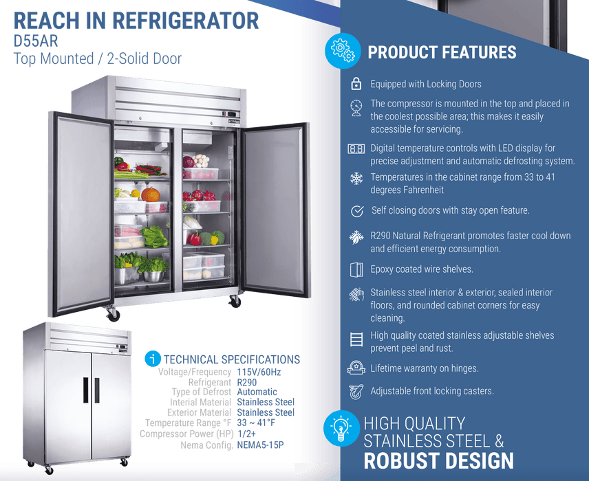 Dukers Commercial Reach In Refrigerator - CulinaryProfis