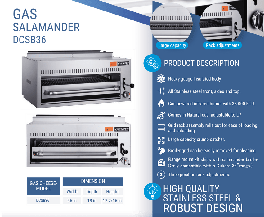 Dukers DCSB36 Gas Salamander - CulinaryProfis