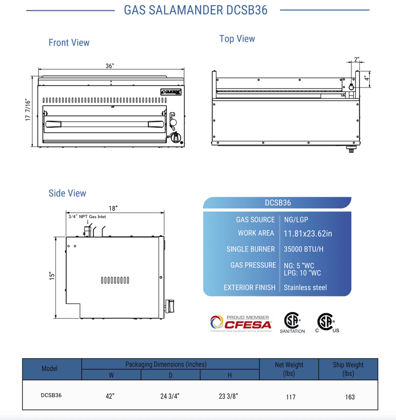 Dukers DCSB36 Gas Salamander - CulinaryProfis