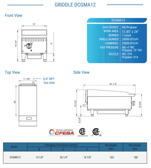 Dukers Gas Countertop Griddle - CulinaryProfis