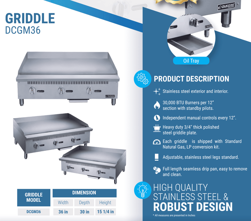 Dukers Gas Countertop Griddle - CulinaryProfis