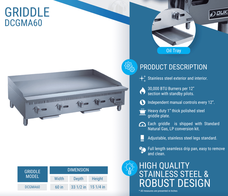 Dukers Gas Countertop Griddle - CulinaryProfis