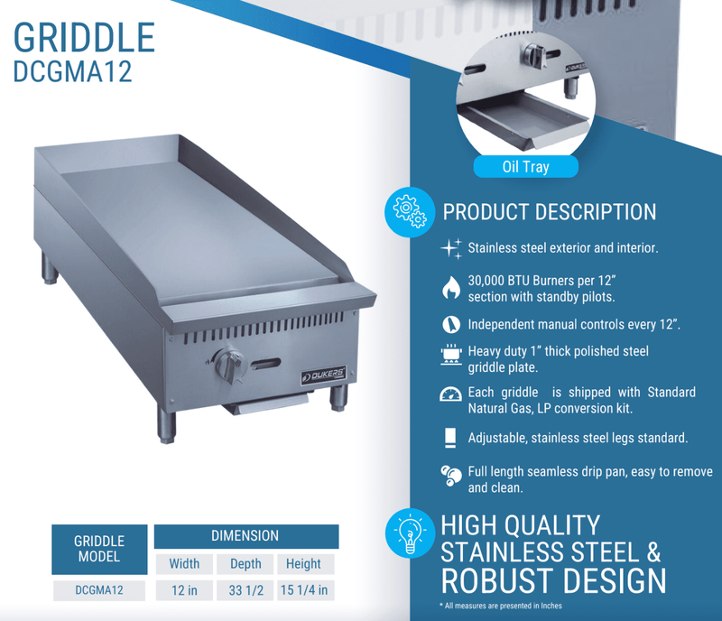 Dukers Gas Countertop Griddle - CulinaryProfis