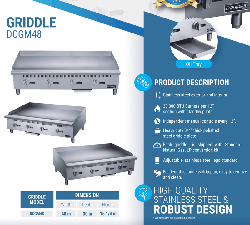 Dukers Gas Countertop Griddle - CulinaryProfis
