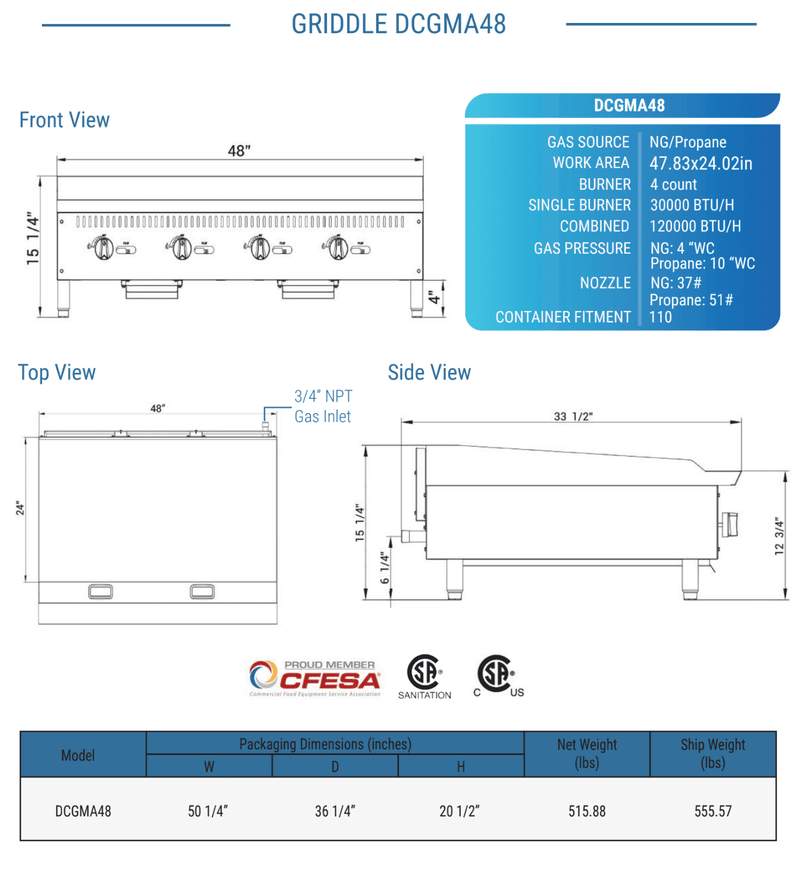 Dukers Gas Countertop Griddle - CulinaryProfis