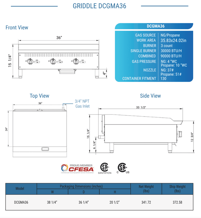 Dukers Gas Countertop Griddle - CulinaryProfis