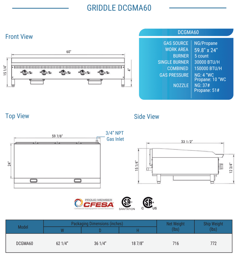 Dukers Gas Countertop Griddle - CulinaryProfis