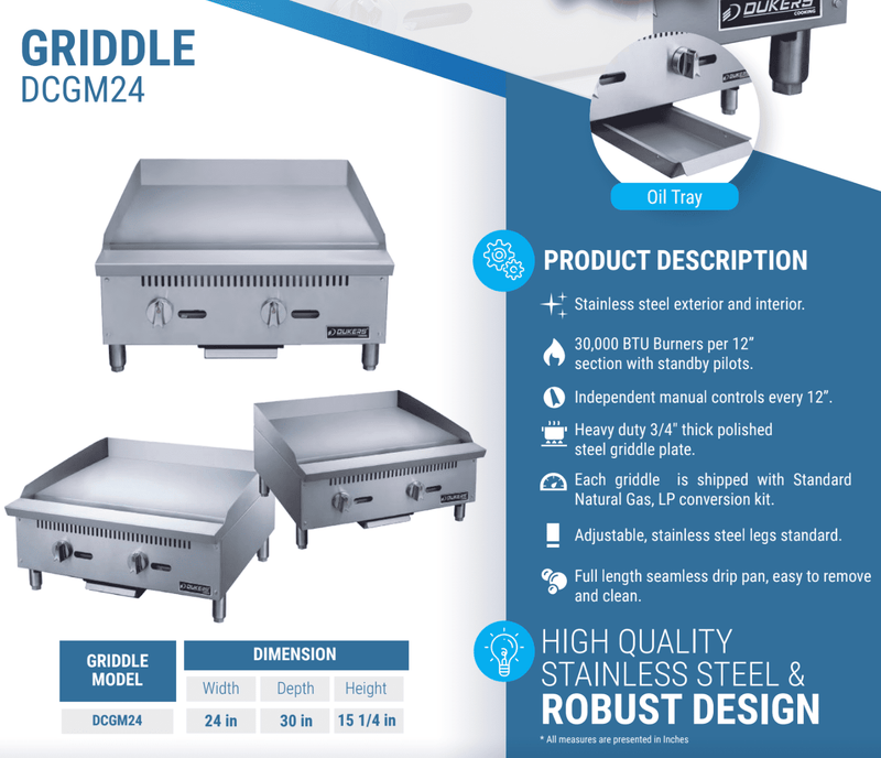 Dukers Gas Countertop Griddle - CulinaryProfis