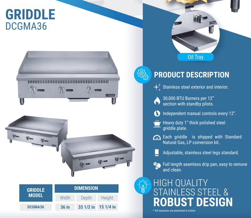 Dukers Gas Countertop Griddle - CulinaryProfis