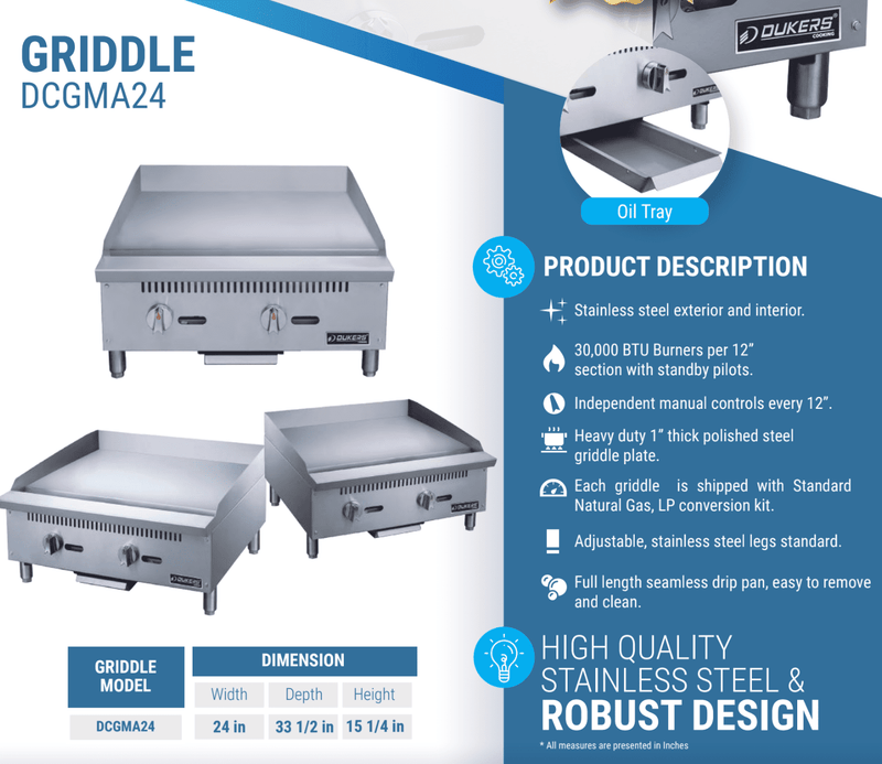 Dukers Gas Countertop Griddle - CulinaryProfis
