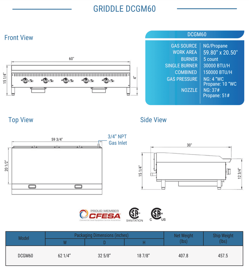 Dukers Gas Countertop Griddle - CulinaryProfis