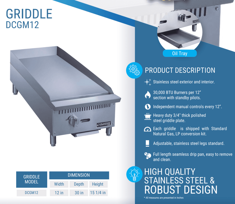 Dukers Gas Countertop Griddle - CulinaryProfis