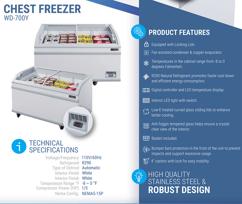 Dukers Glass Top Chest Freezer - CulinaryProfis