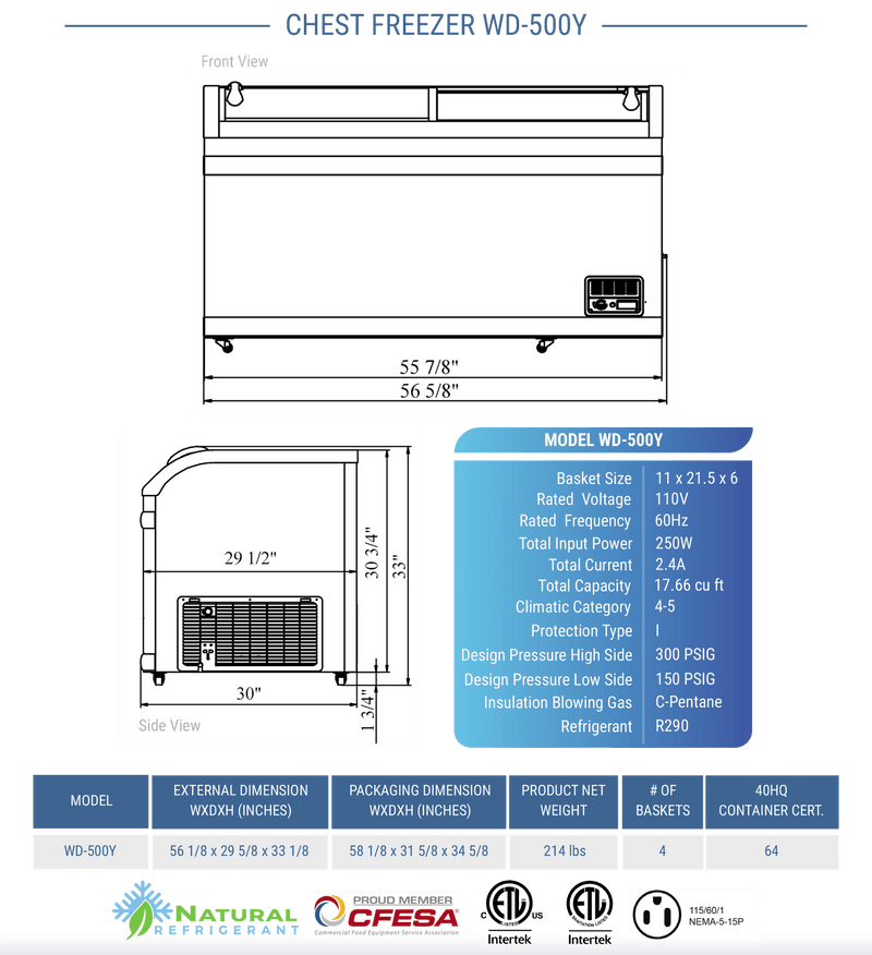 Dukers Glass Top Chest Freezer - CulinaryProfis