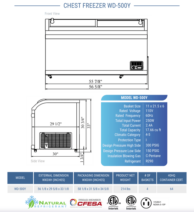 Dukers Glass Top Chest Freezer - CulinaryProfis