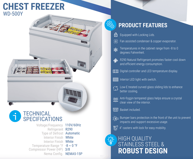 Dukers Glass Top Chest Freezer - CulinaryProfis