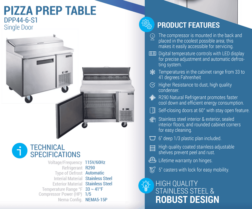 Dukers Pizza Prep Station Refrigerator - CulinaryProfis