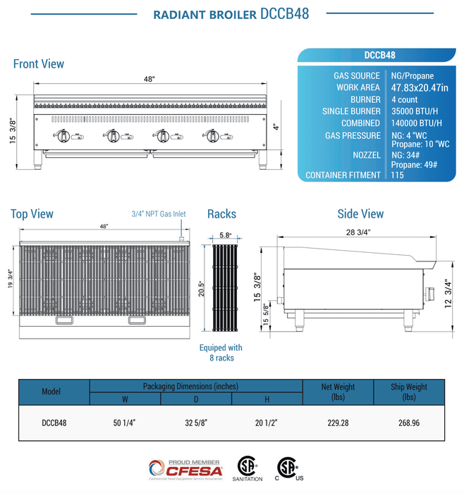 Dukers Radiant Gas Countertop Broiler - CulinaryProfis