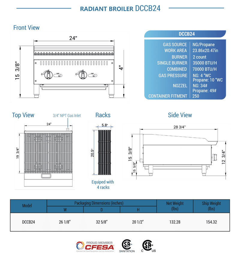 Dukers Radiant Gas Countertop Broiler - CulinaryProfis