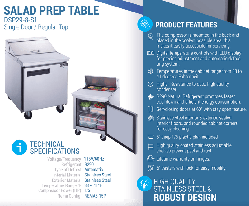 Dukers Salad Prep Station Refrigerator - CulinaryProfis
