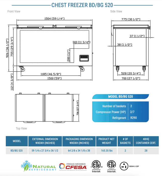 Dukers Solid Top Chest Freezer - CulinaryProfis