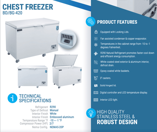 Dukers Solid Top Chest Freezer - CulinaryProfis