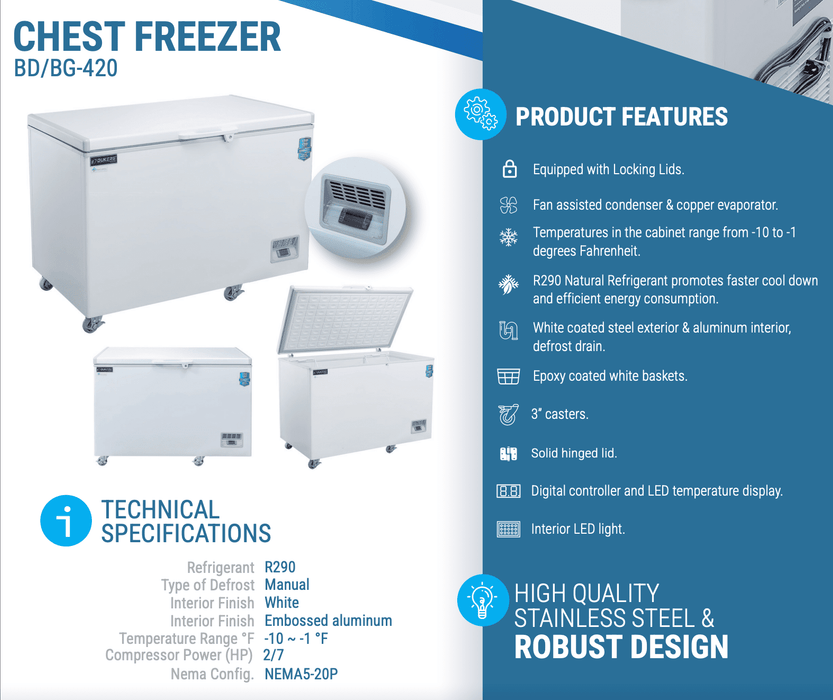Dukers Solid Top Chest Freezer - CulinaryProfis