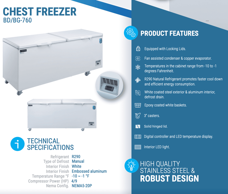 Dukers Solid Top Chest Freezer - CulinaryProfis
