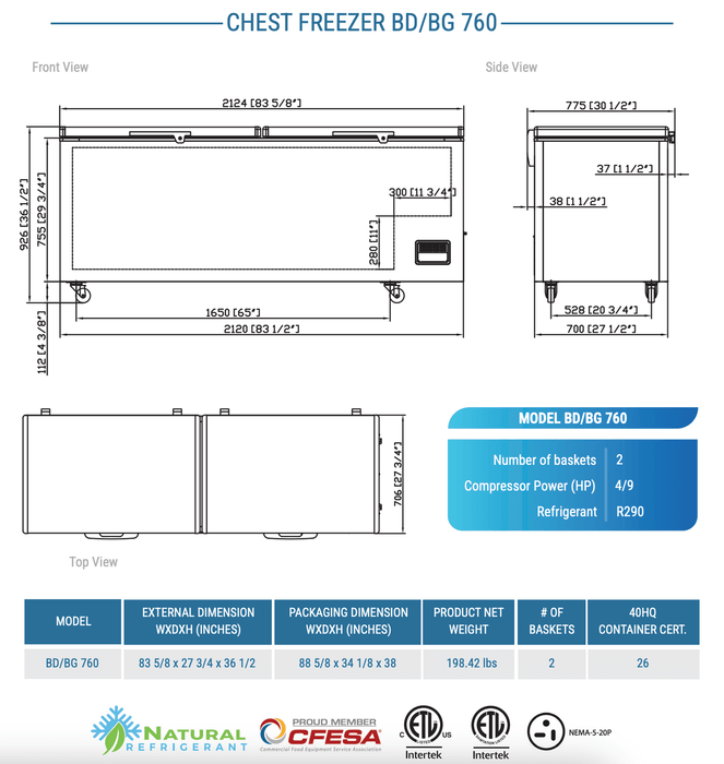 Dukers Solid Top Chest Freezer - CulinaryProfis