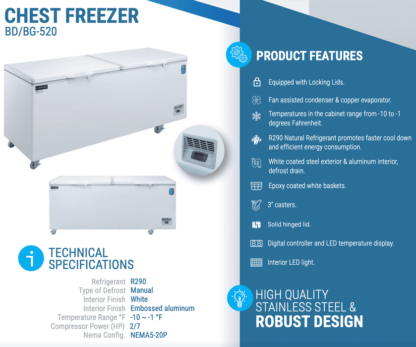 Dukers Solid Top Chest Freezer - CulinaryProfis