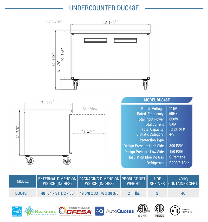 Dukers Undercounter Freezer - CulinaryProfis